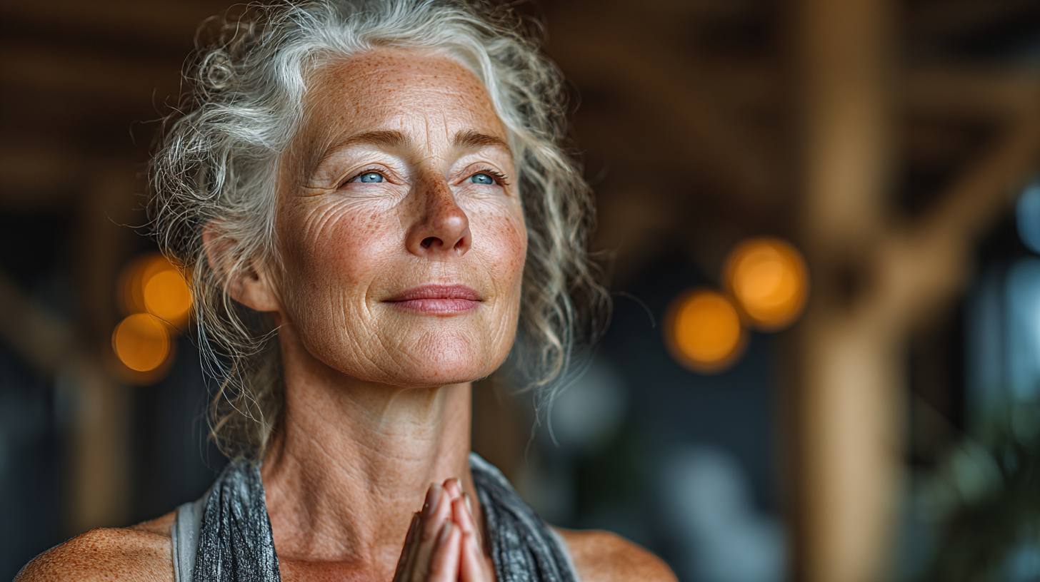 Група людей зрілого віку виконує йогу